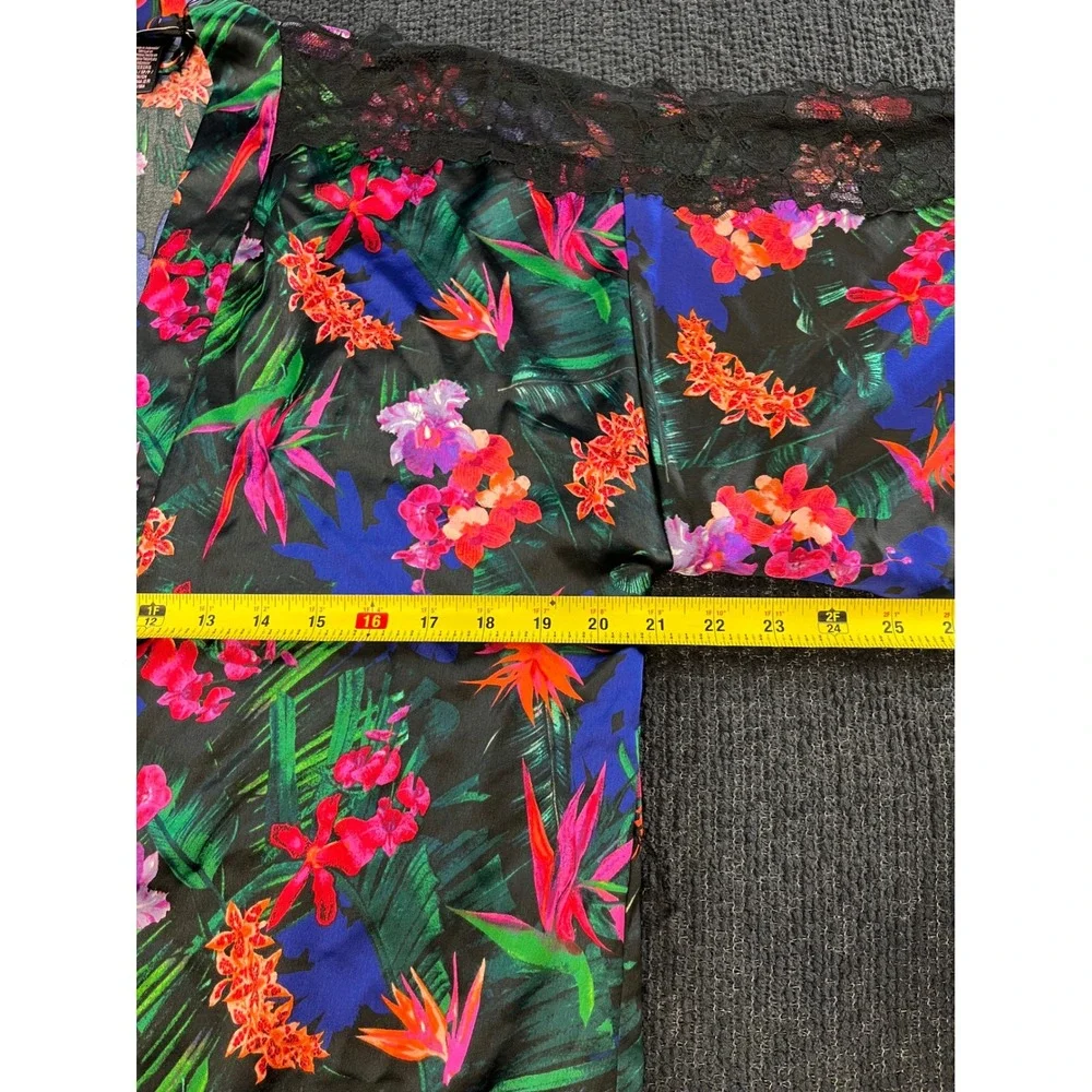 Victoria's Secret Tropical Floral Satin Kimono Robe Lace Trim XS/S New